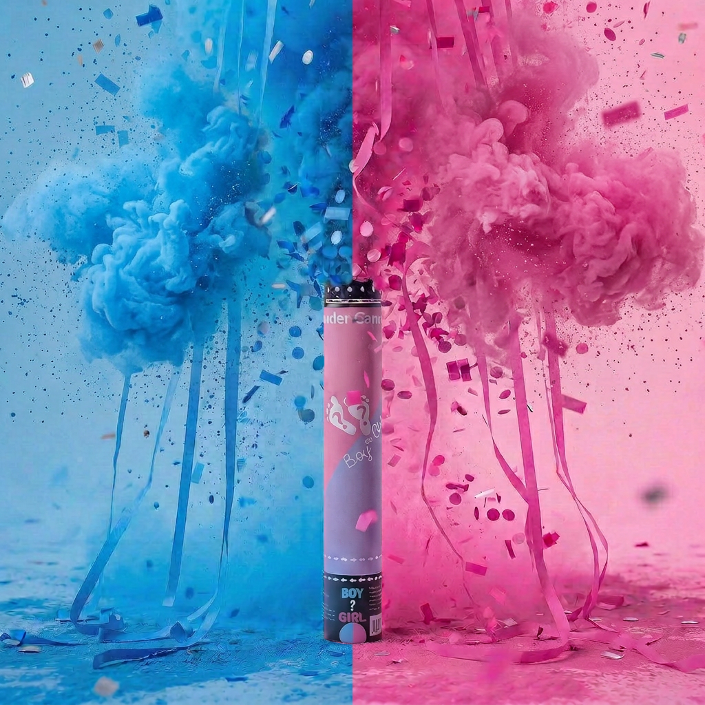 Gender Reveal Powder + Confetti + Streamers Cannons