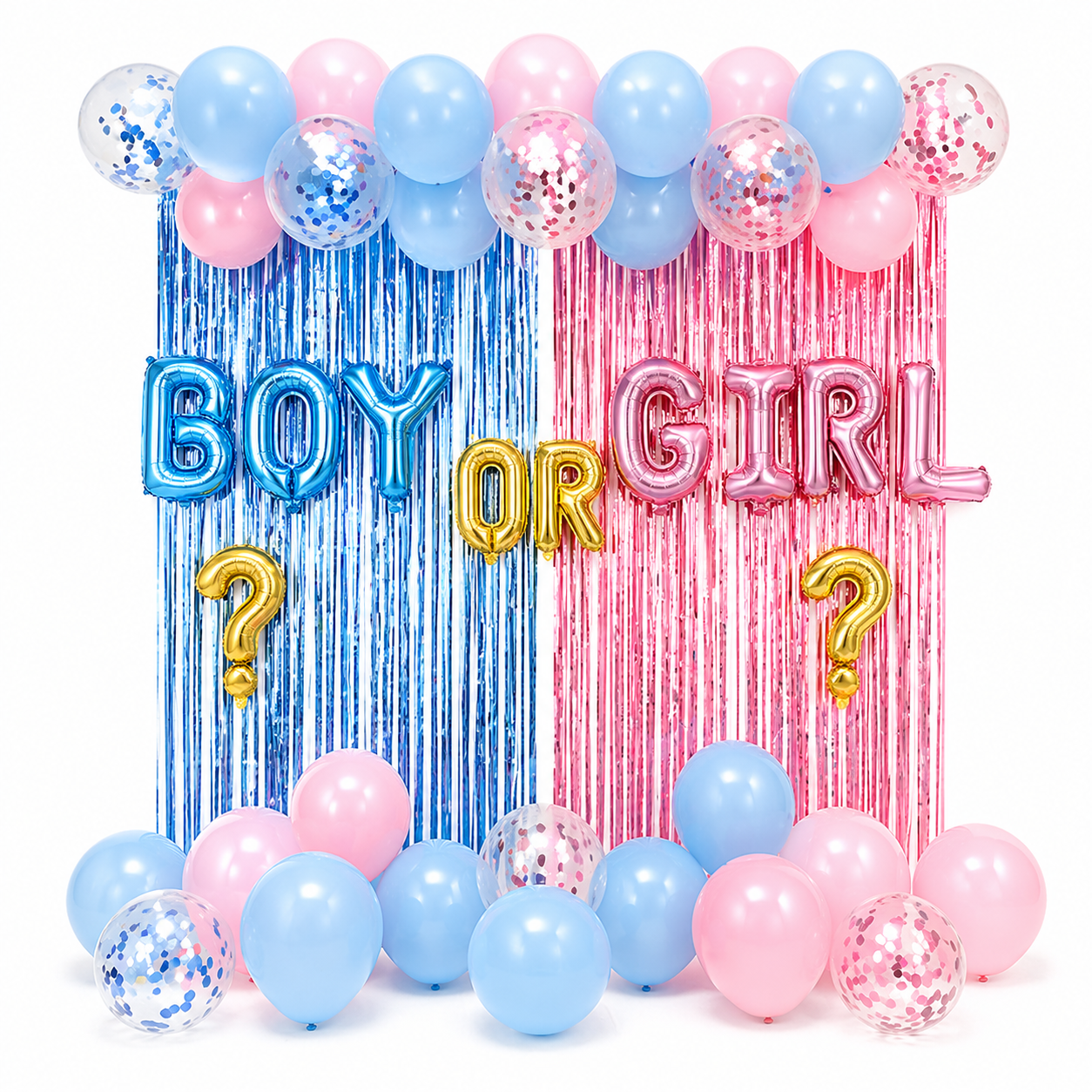 Gender Reveal Curtains And Balloon Combo