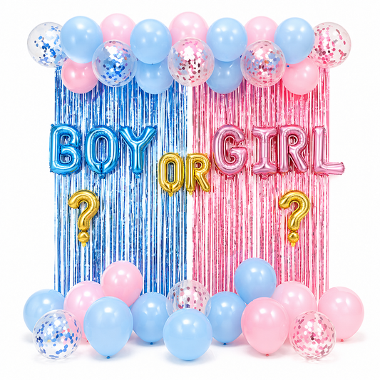 Gender Reveal Curtains And Balloon Combo